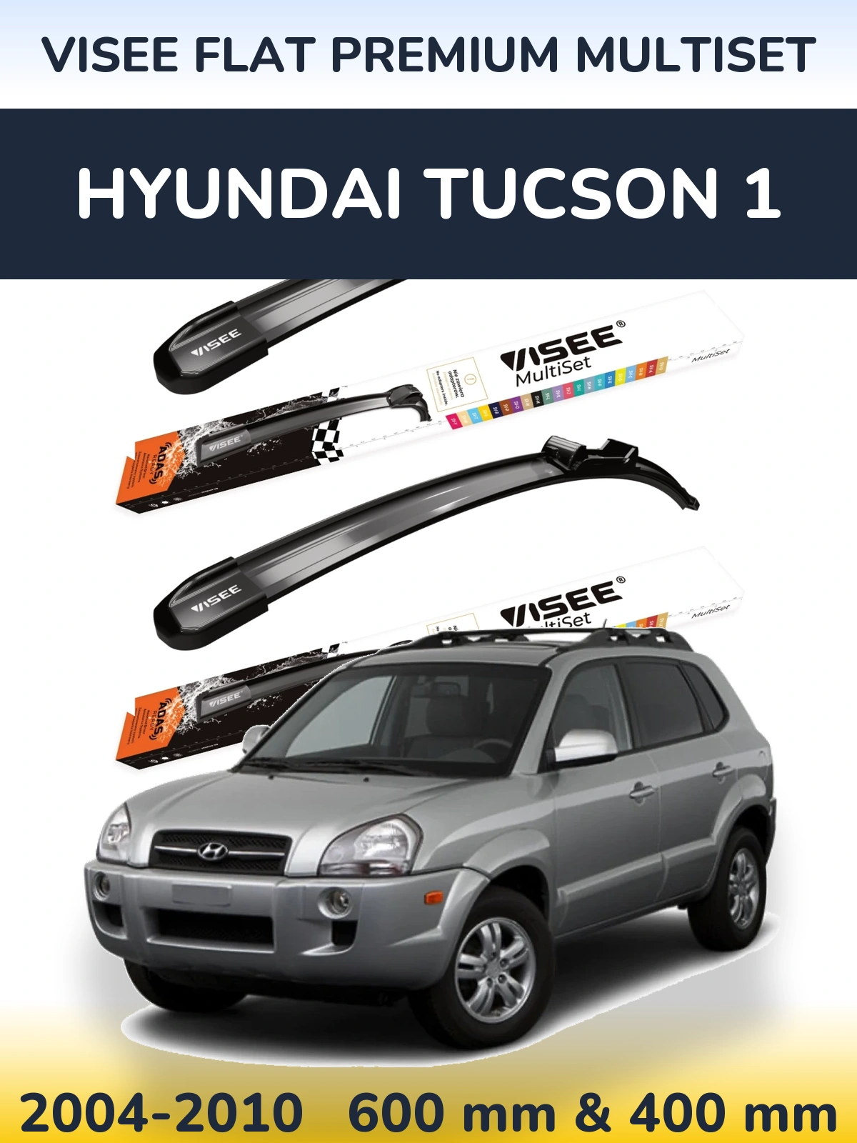 Front wiper blade set VISEE FLAT PREMIUM MultiSet 600 & 400 mm for Hyundai Tucson 1 2004-2010