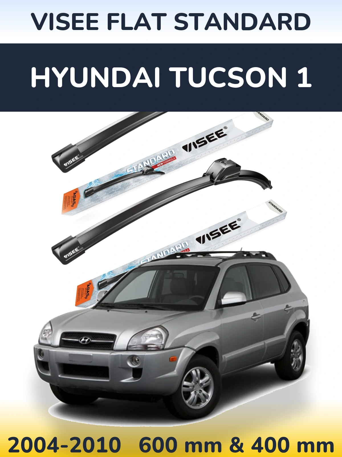 Front wiper blade set VISEE FLAT STANDARD 600 & 400 mm for Hyundai Tucson 1 2004-2010