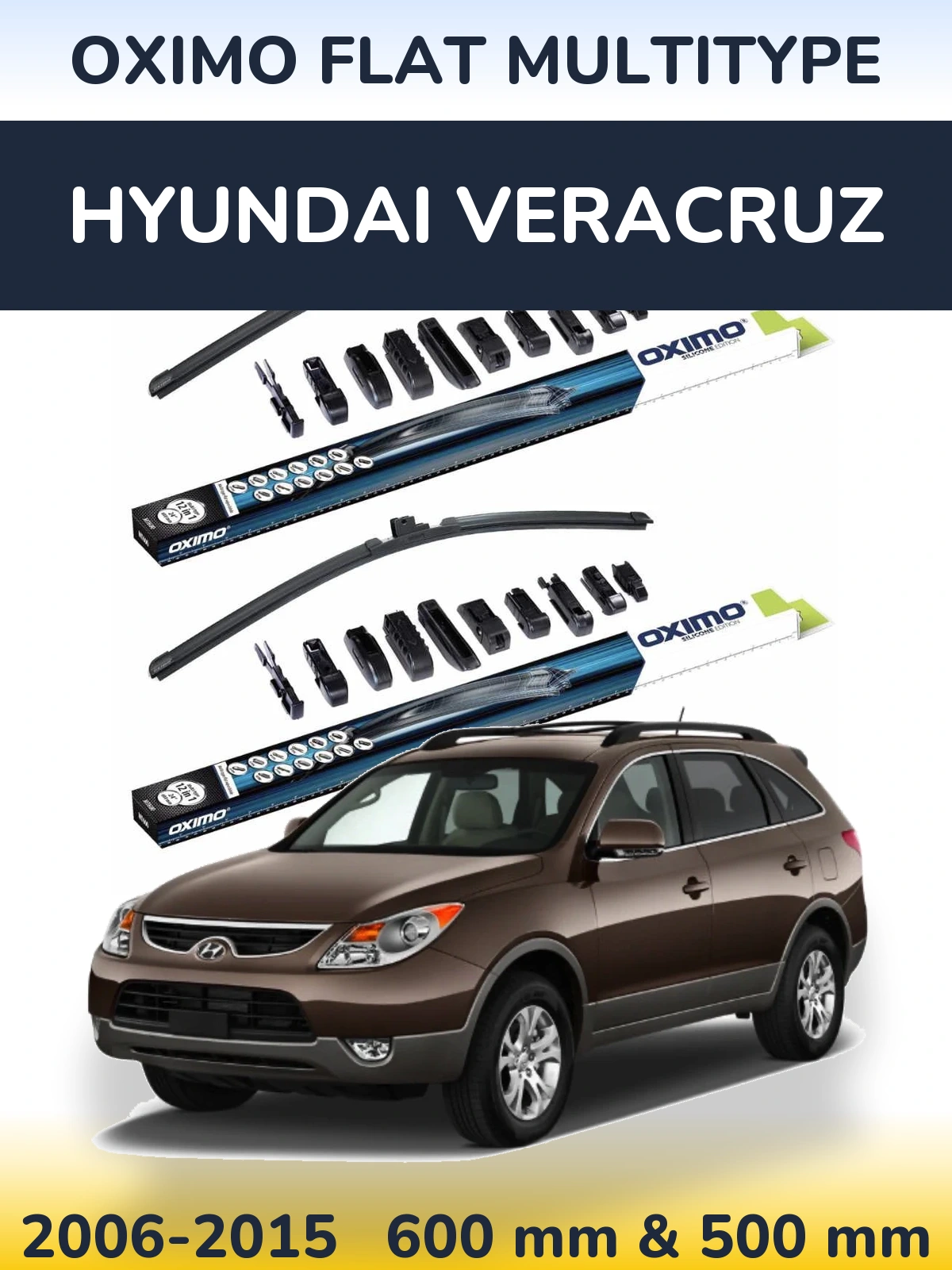 Front wiper blade set Oximo Flat MultiTipse 600 & 500 mm for Hyundai Veracruz 2006-2015