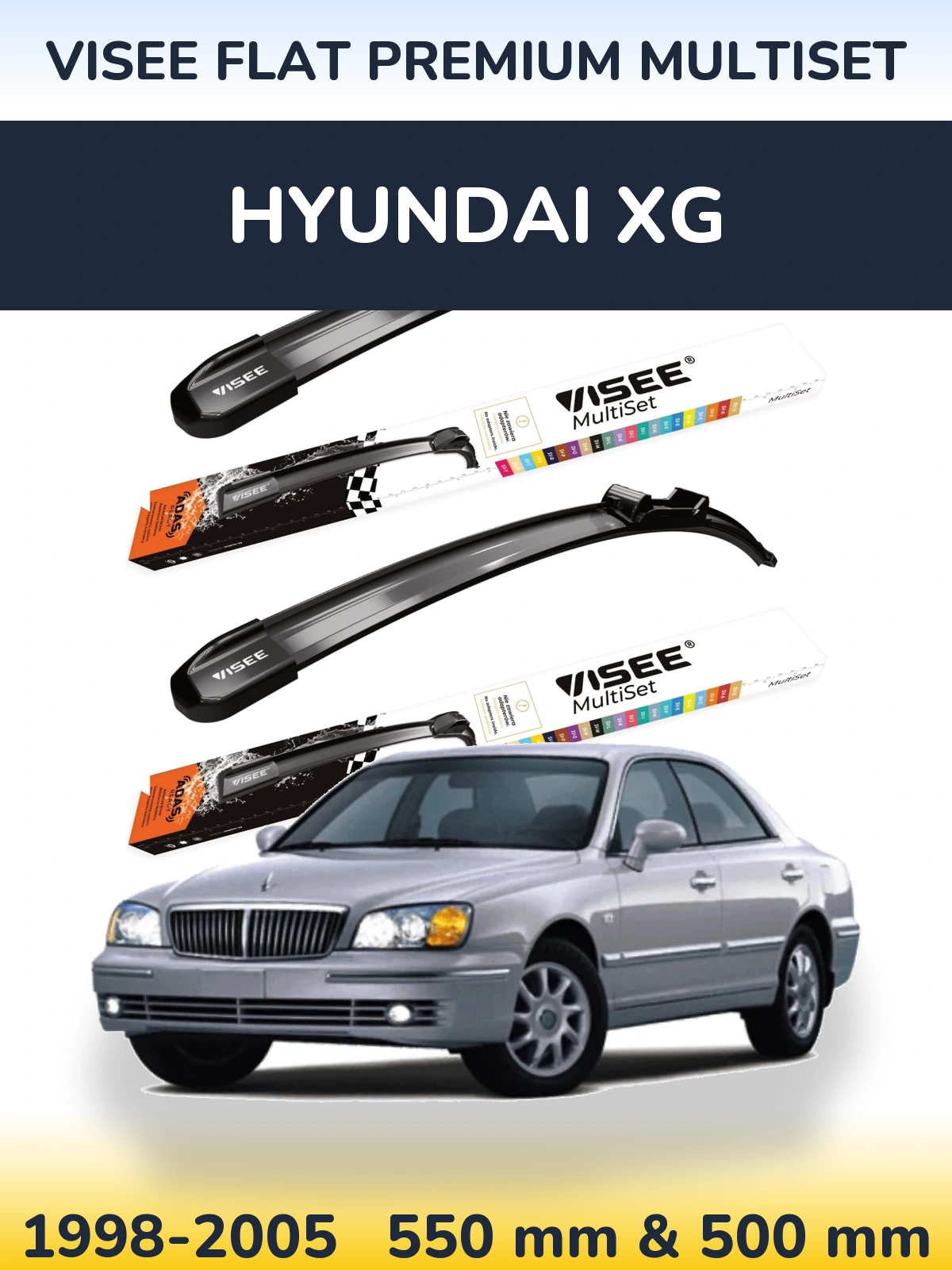 Front wiper blade set VISEE FLAT PREMIUM MultiSet 550 & 500 mm for Hyundai XG 1998-2005