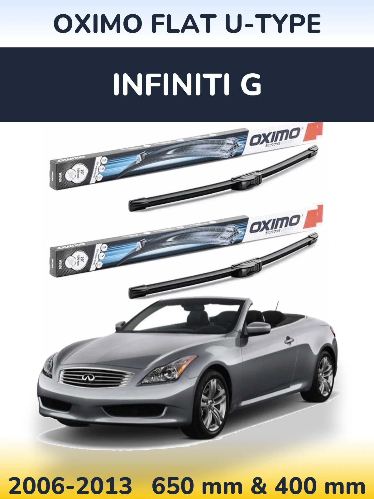 Front wiper blade set Oximo Flat U-type 650 & 400 mm for Infiniti G 2006-2013