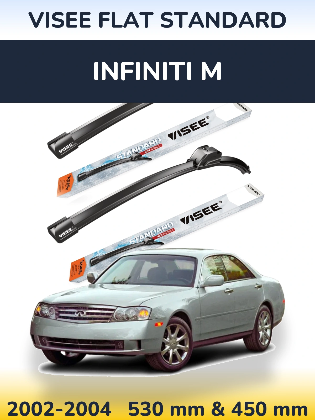 Комплект передних дворников VISEE FLAT STANDARD 530 & 450 мм для Infiniti M 2002-2004