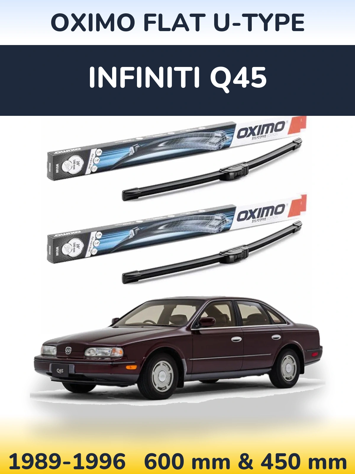 Комплект передних дворников Oximo Flat U-type 600 & 450 мм для Infiniti Q45 1989-1996