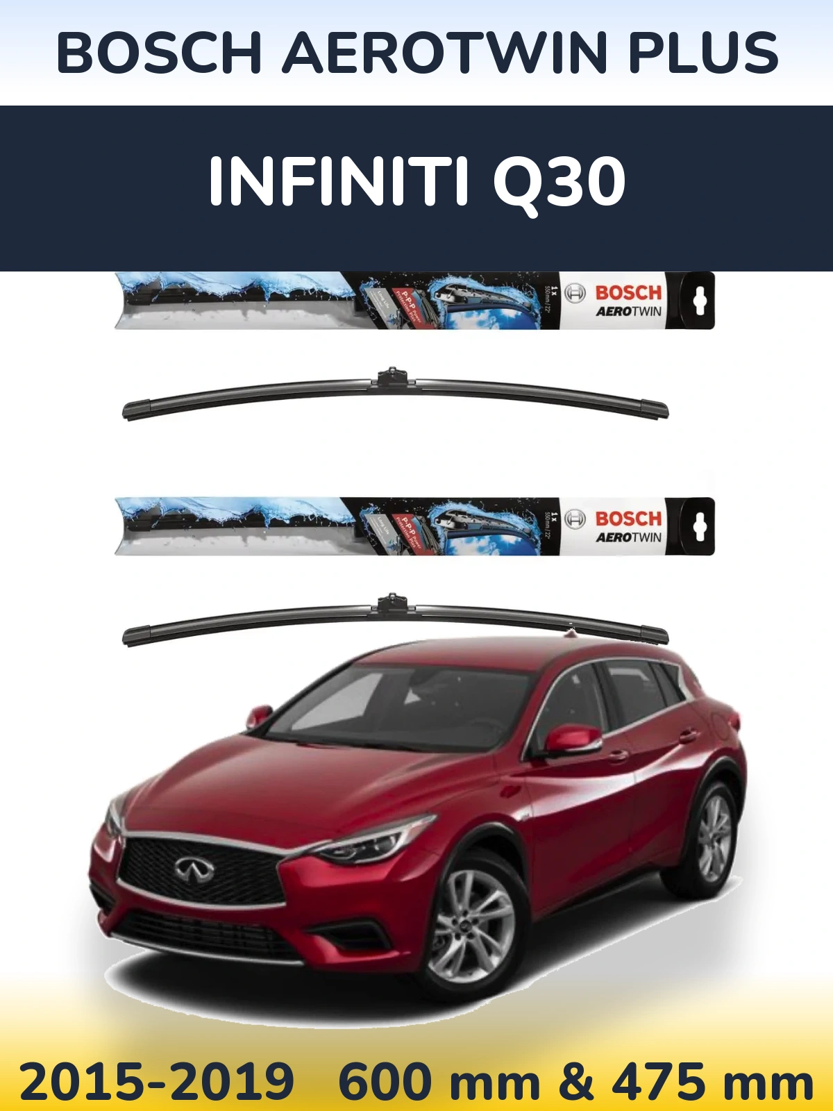 Комплект передніх щіток BOSCH AeroTwin Plus 600 & 475 мм для Infiniti Q30 2015-2019