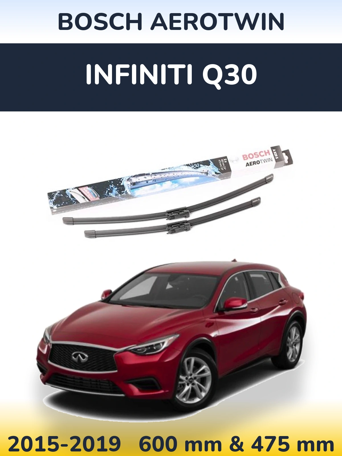 Комплект передних дворников BOSCH AeroTwin 600 & 475 мм для Infiniti Q30 2015-2019