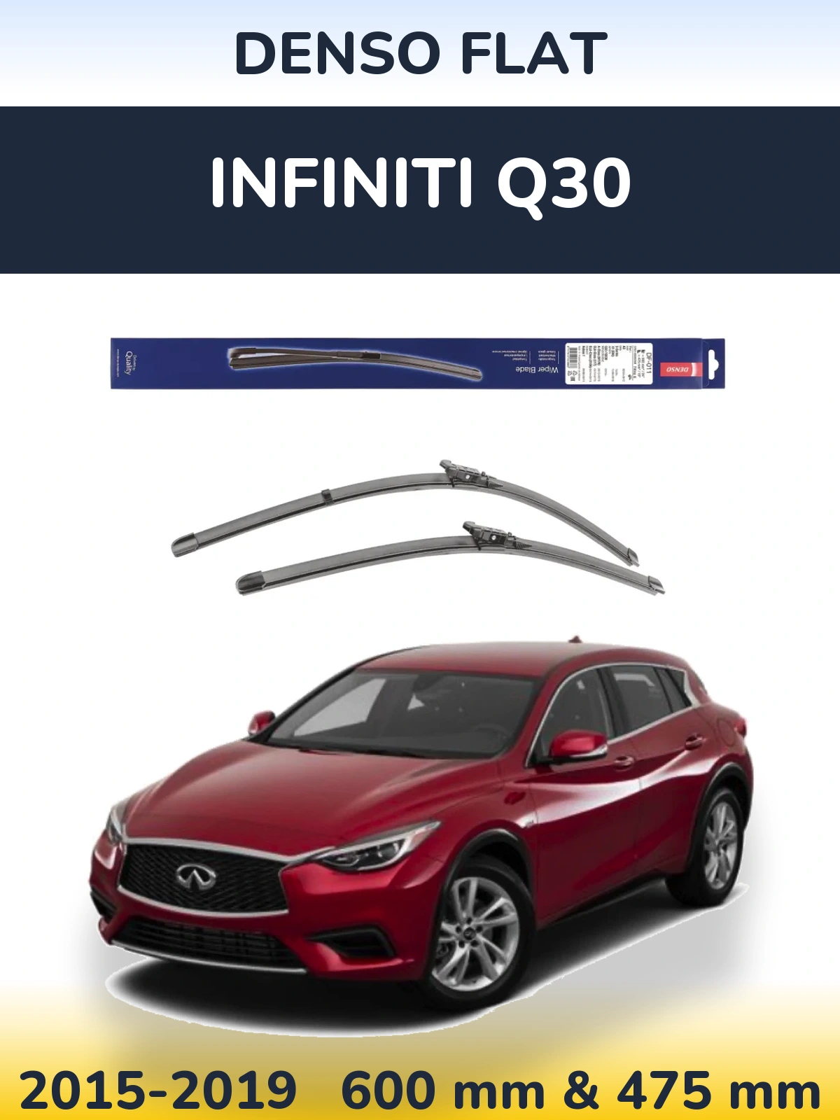 Front wiper blade set Denso Flat 600 & 475 mm for Infiniti Q30 2015-2019