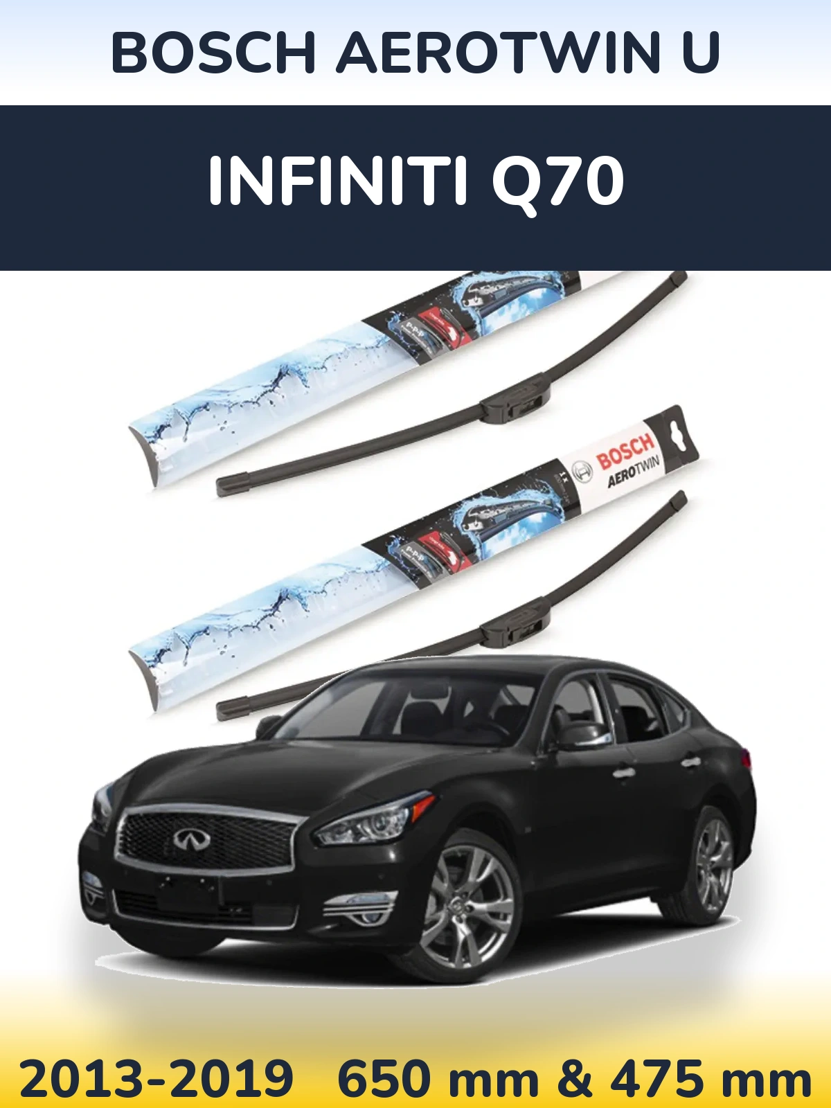 Front wiper blade set BOSCH AeroTwin U 650 & 475 mm for Infiniti Q70 2013-2019