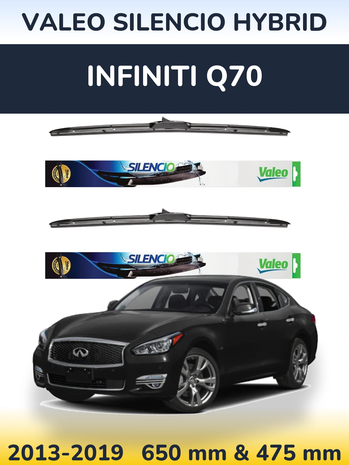 Комплект передних дворников Valeo Silencio Hybrid 650 & 475 мм для Infiniti Q70 2013-2019
