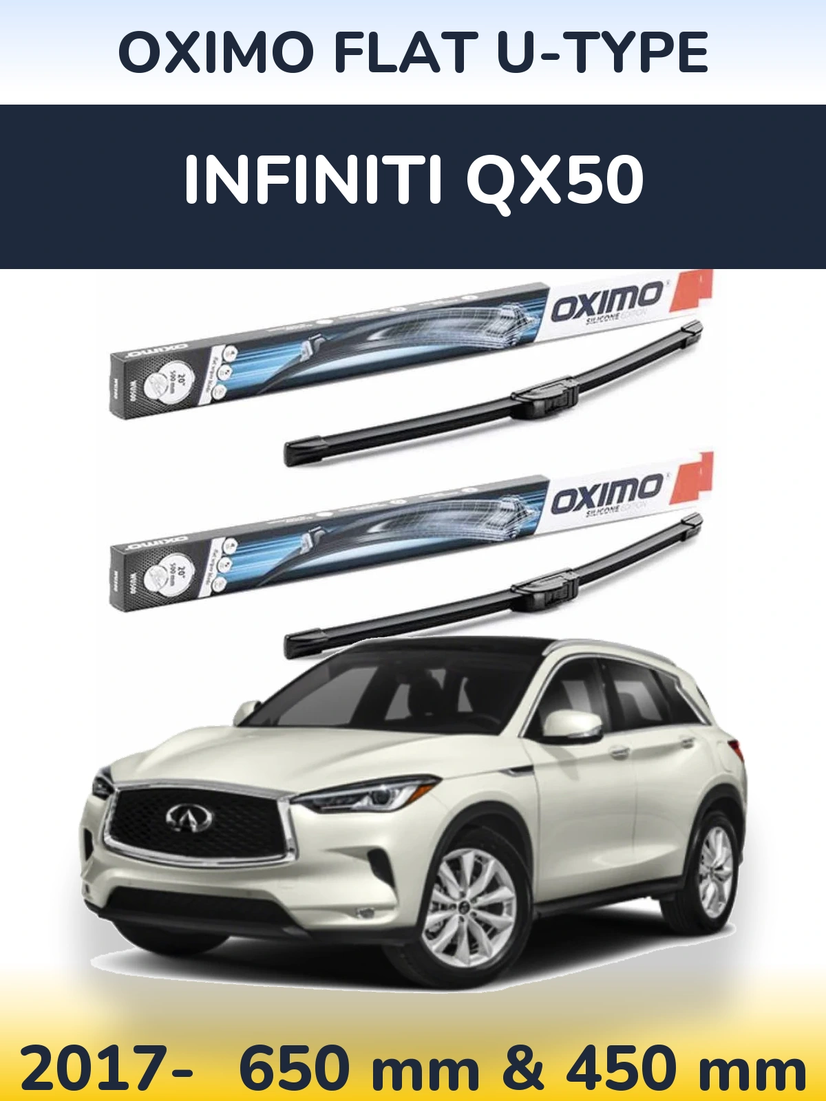 Комплект передних дворников Oximo Flat U-type 650 & 450 мм для Infiniti QX50 2017-2026