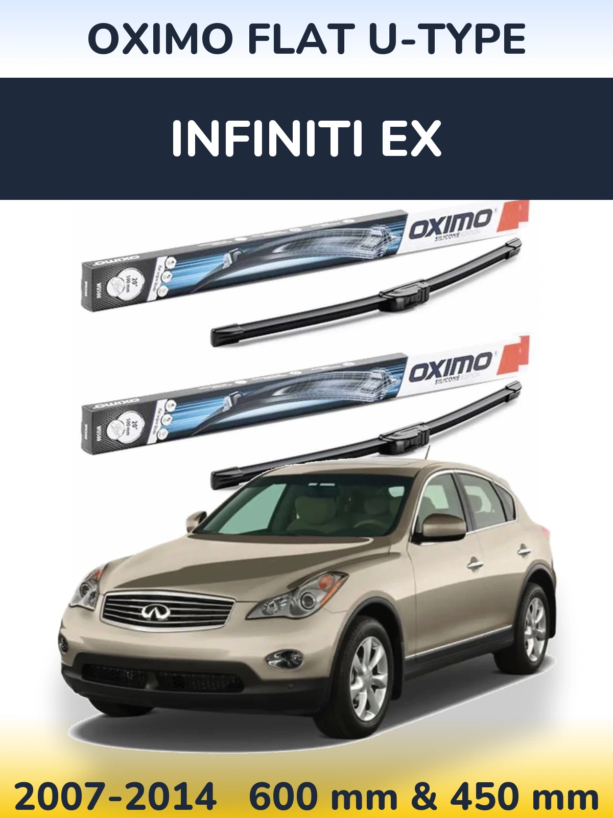 Комплект передних дворников Oximo Flat U-type 600 & 450 мм для Infiniti EX 2007-2014