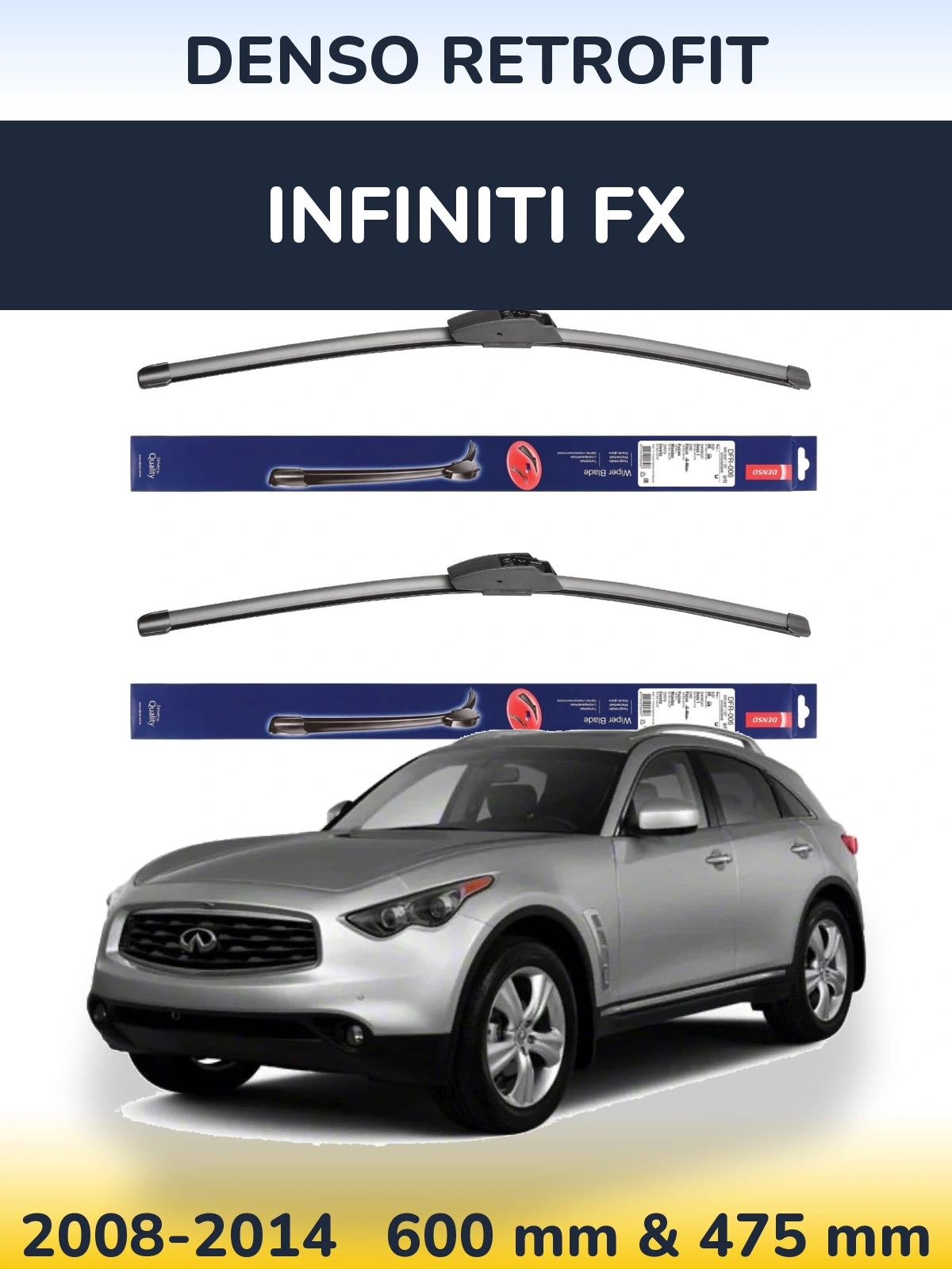 Комплект передних дворников Denso Retrofit 600 & 475 мм для Infiniti FX 2008-2014