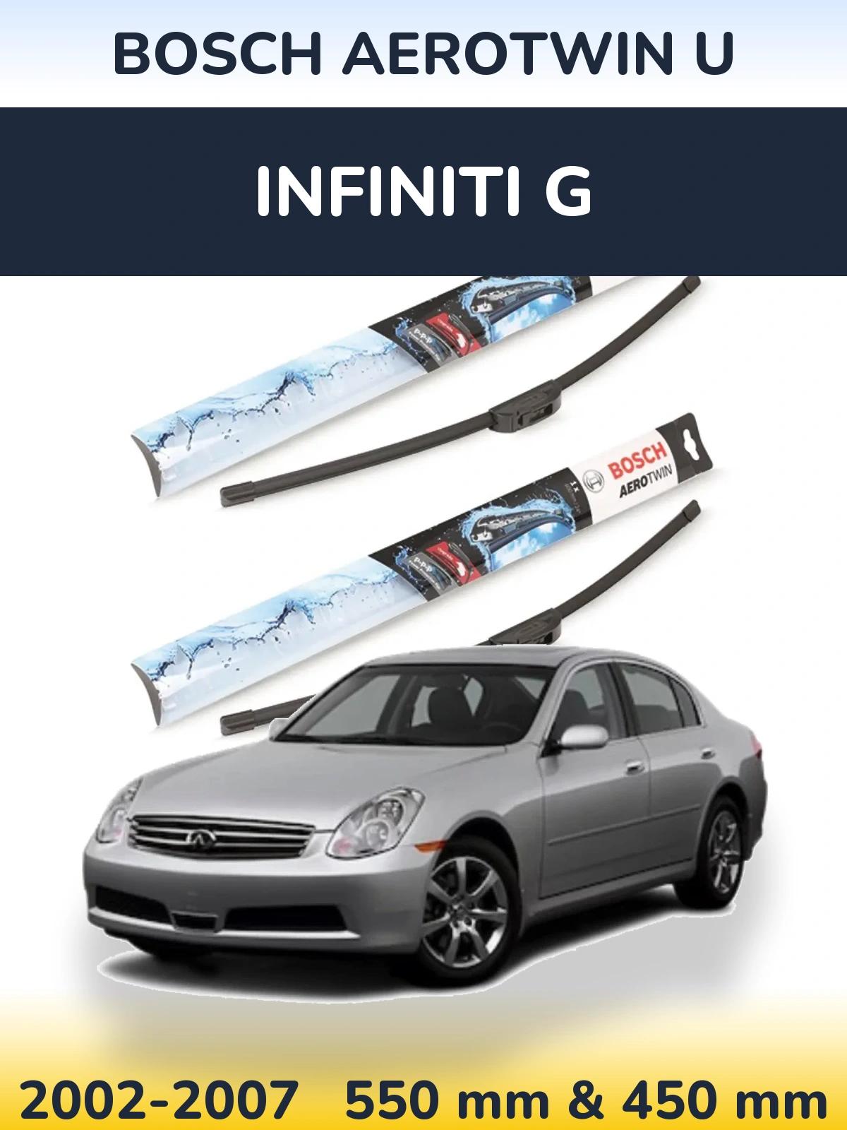Комплект передних дворников BOSCH AeroTwin U 550 & 450 мм для Infiniti G 2002-2007