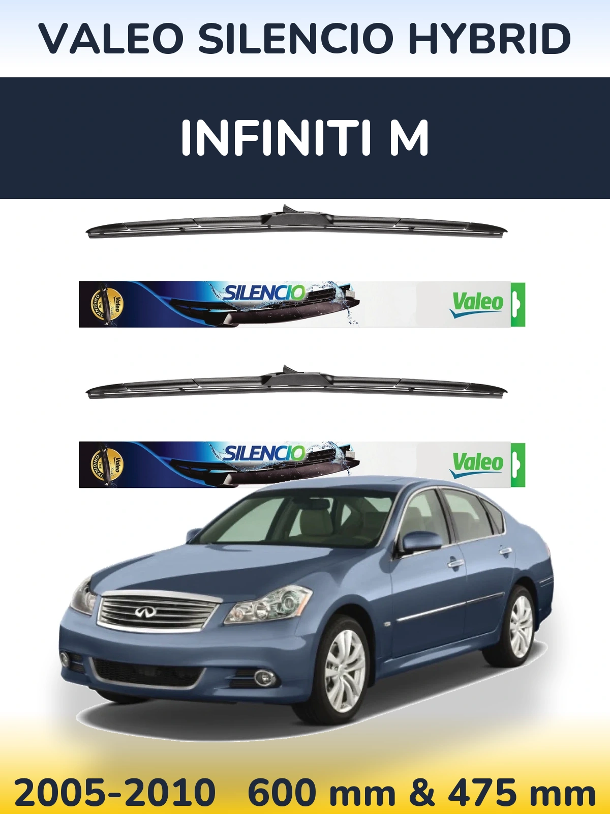 Комплект передних дворников Valeo Silencio Hybrid 600 & 475 мм для Infiniti M 2005-2010