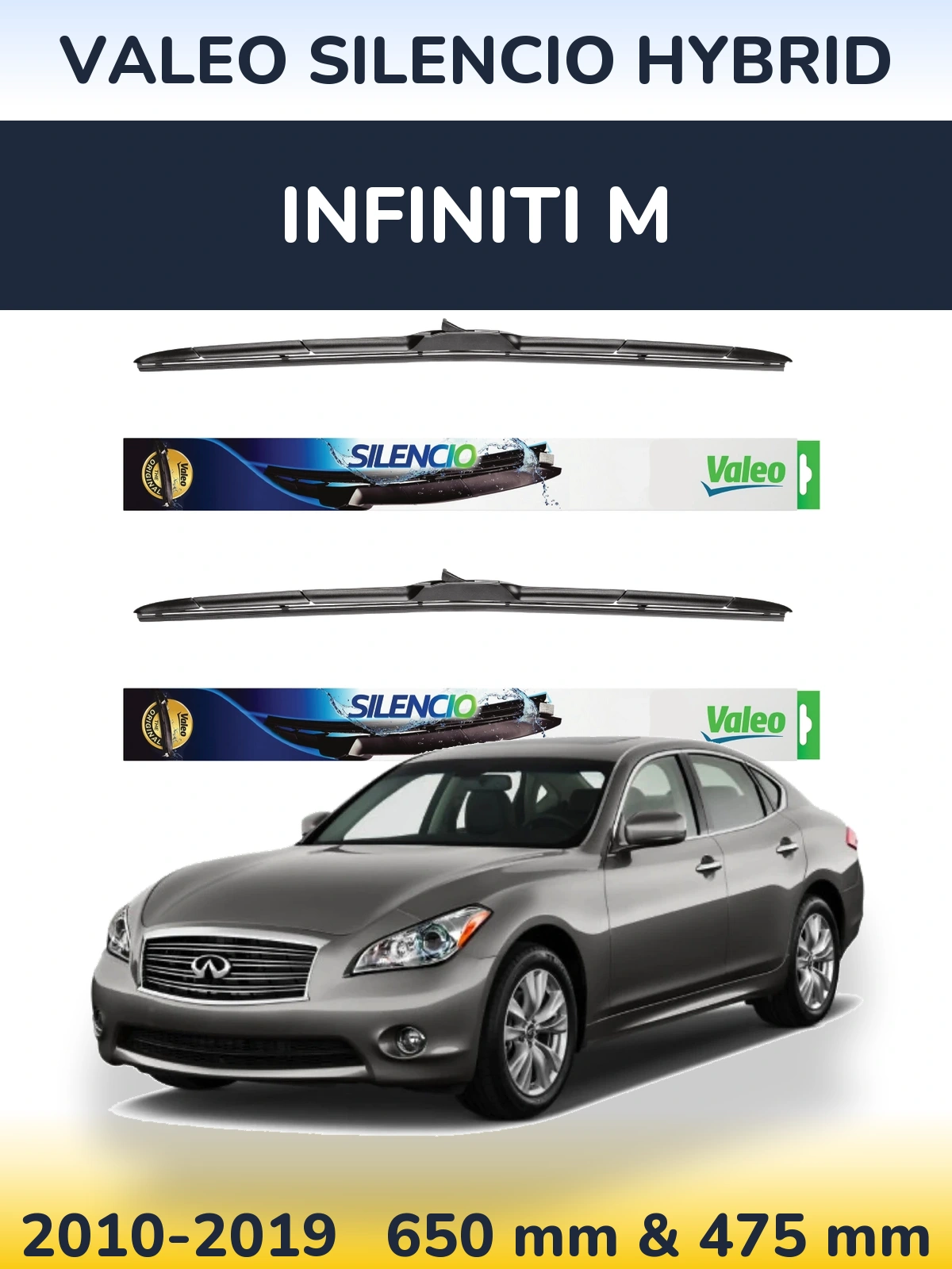 Комплект передних дворников Valeo Silencio Hybrid 650 & 475 мм для Infiniti M 2010-2019