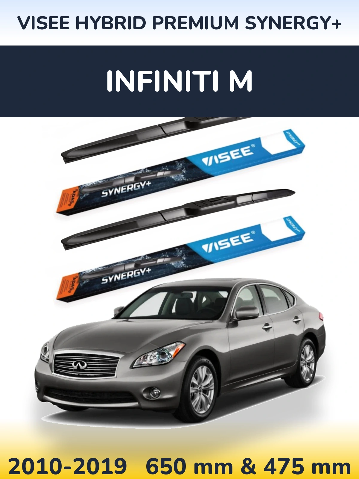 Front wiper blade set VISEE HYBRID PREMIUM SYNERGY+ 650 & 475 mm for Infiniti M 2010-2019
