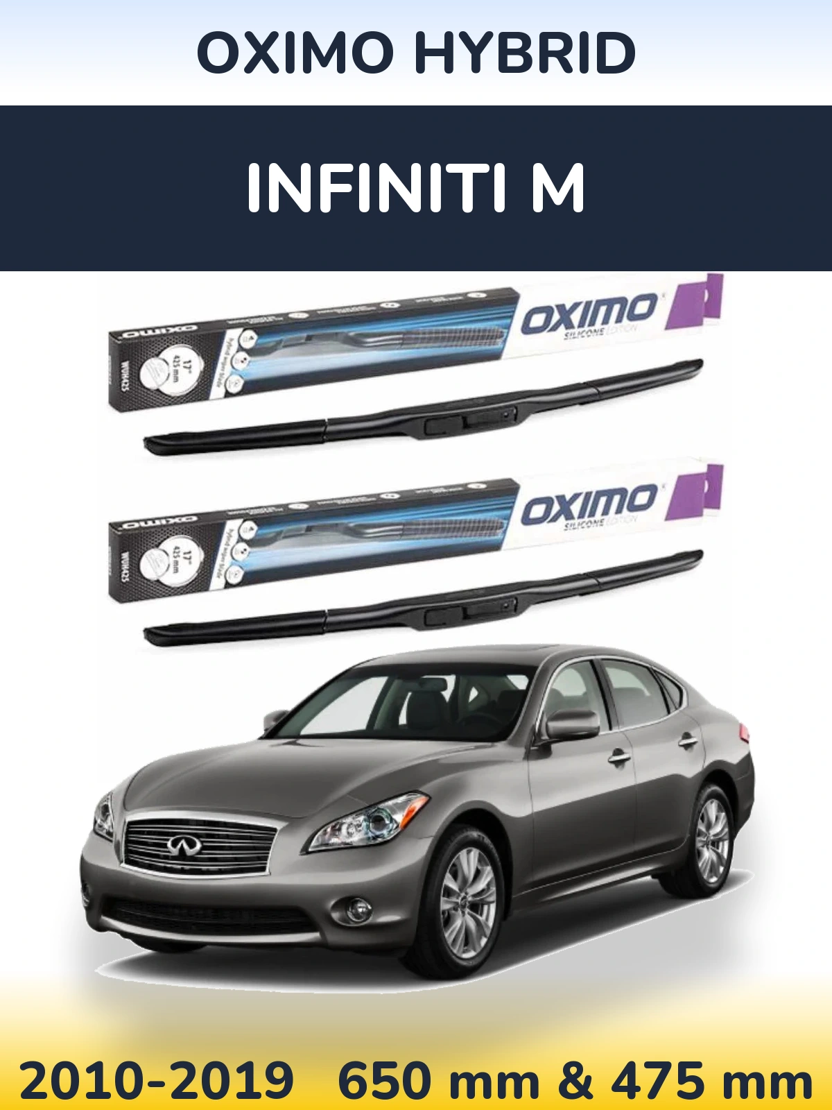Front wiper blade set Oximo Hybrid 650 & 475 mm for Infiniti M 2010-2019