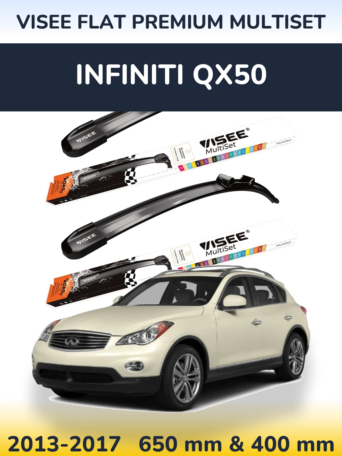 Front wiper blade set VISEE FLAT PREMIUM MultiSet 650 & 400 mm for Infiniti QX50 2013-2017