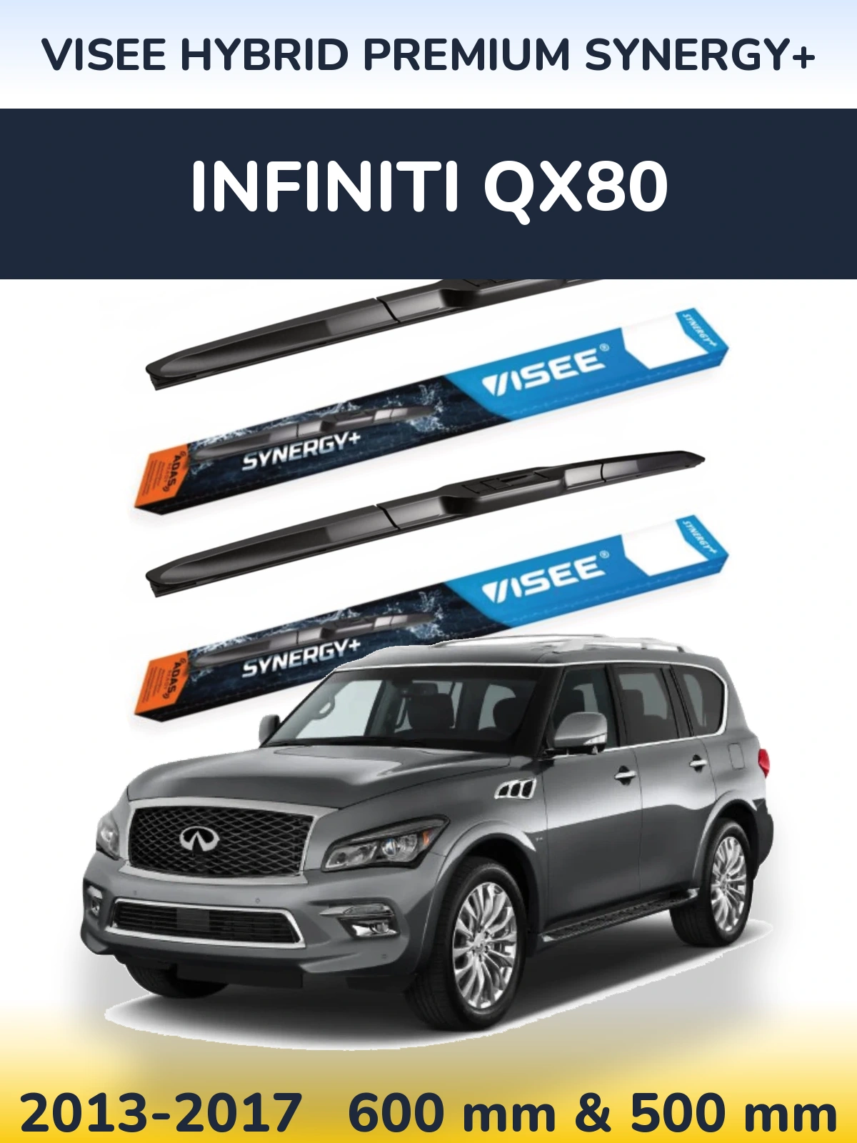 Комплект передних дворников VISEE HYBRID PREMIUM SYNERGY+ 600 & 500 мм для Infiniti QX80 2013-2017