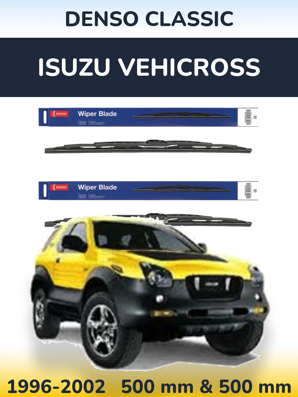 Front wiper blade set Denso Classic 500 & 500 mm for Isuzu Vehicross 1996-2002