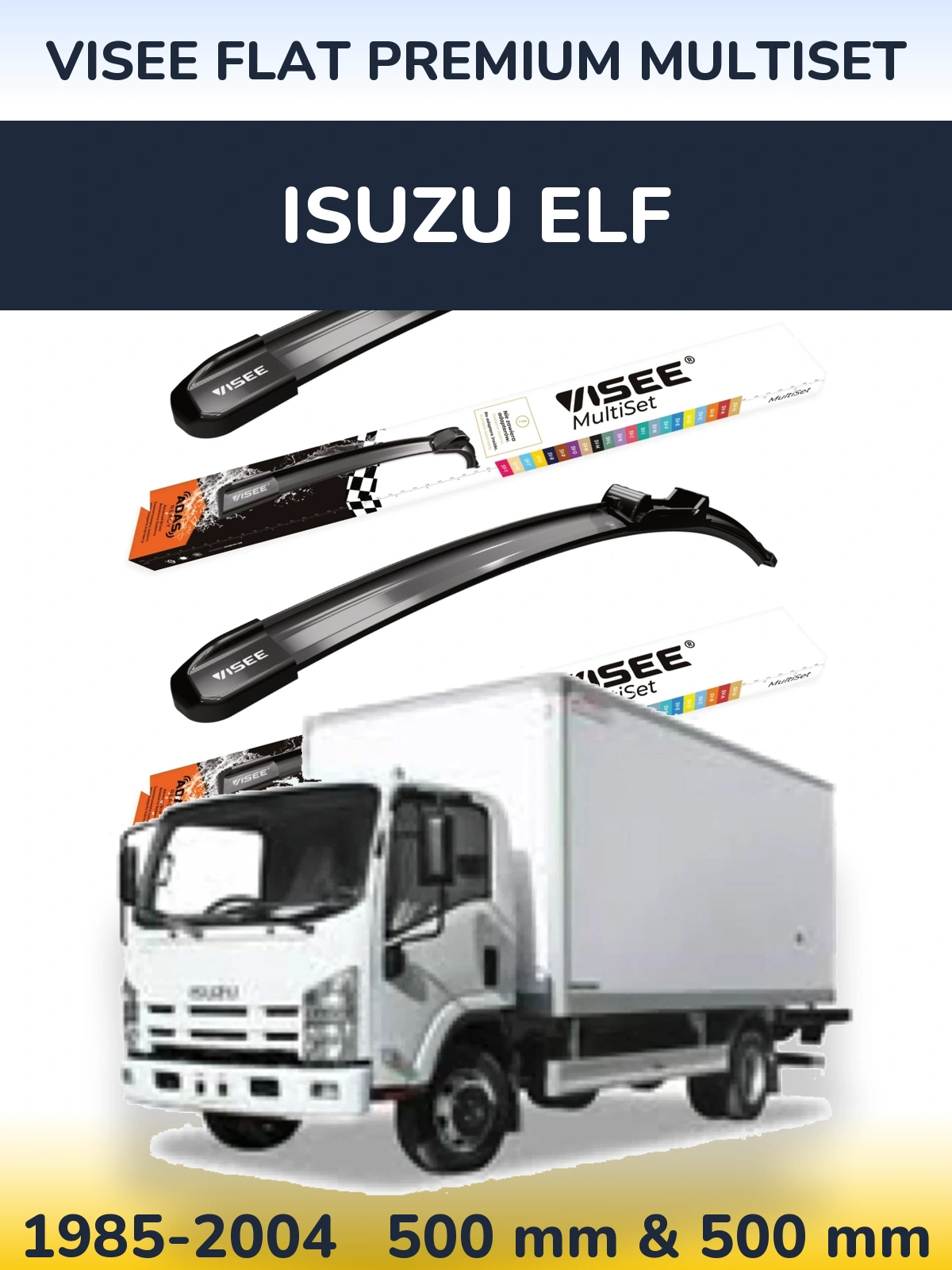 Front wiper blade set VISEE FLAT PREMIUM MultiSet 500 & 500 mm for Isuzu ELF 1985-2004