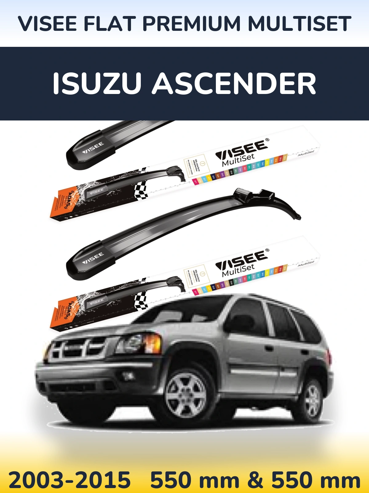 Комплект передних дворников VISEE FLAT PREMIUM MultiSet 550 & 550 мм для Isuzu Ascender 2003-2015