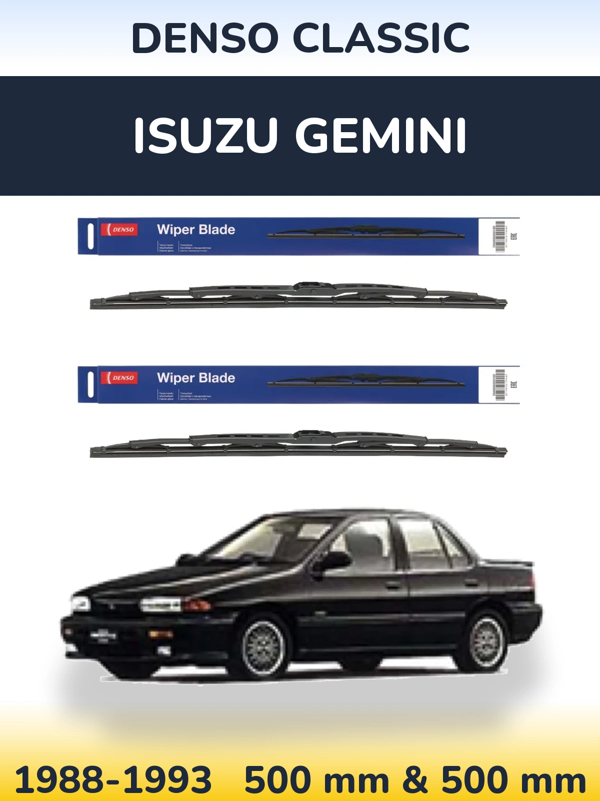 Front wiper blade set Denso Classic 500 & 500 mm for Isuzu Gemini 1988-1993