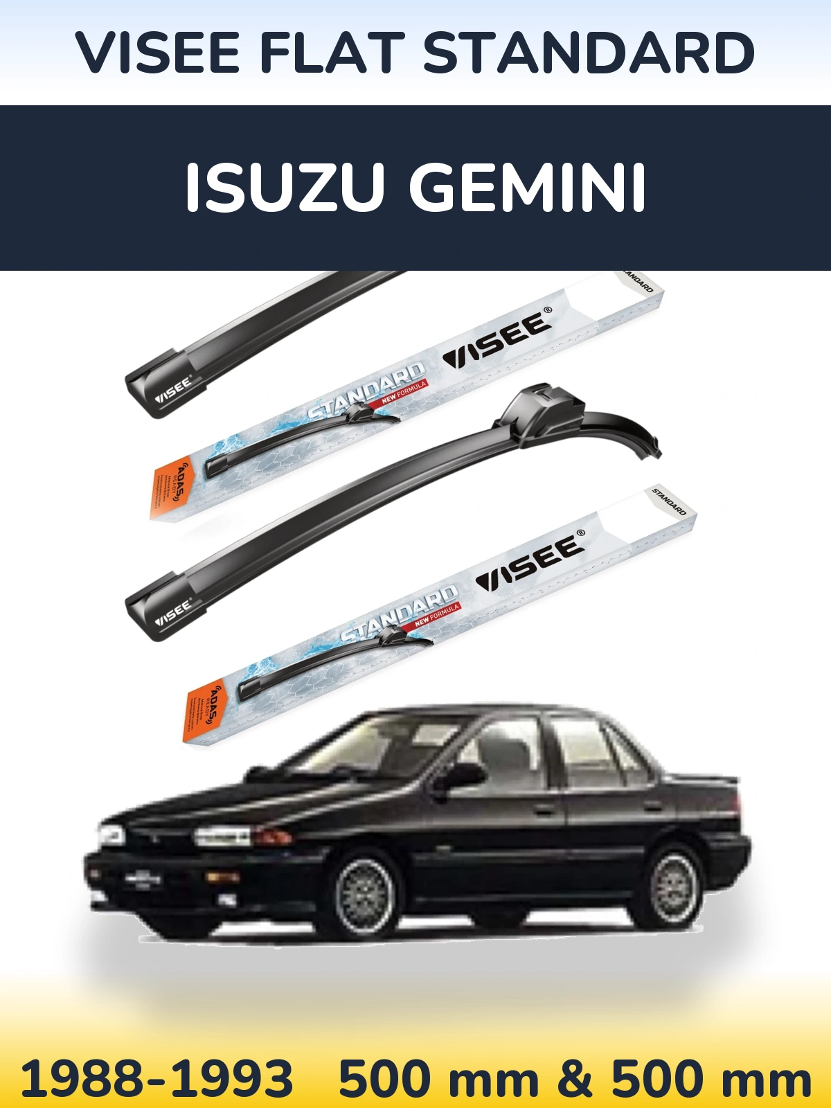 Комплект передних дворников VISEE FLAT STANDARD 500 & 500 мм для Isuzu Gemini 1988-1993