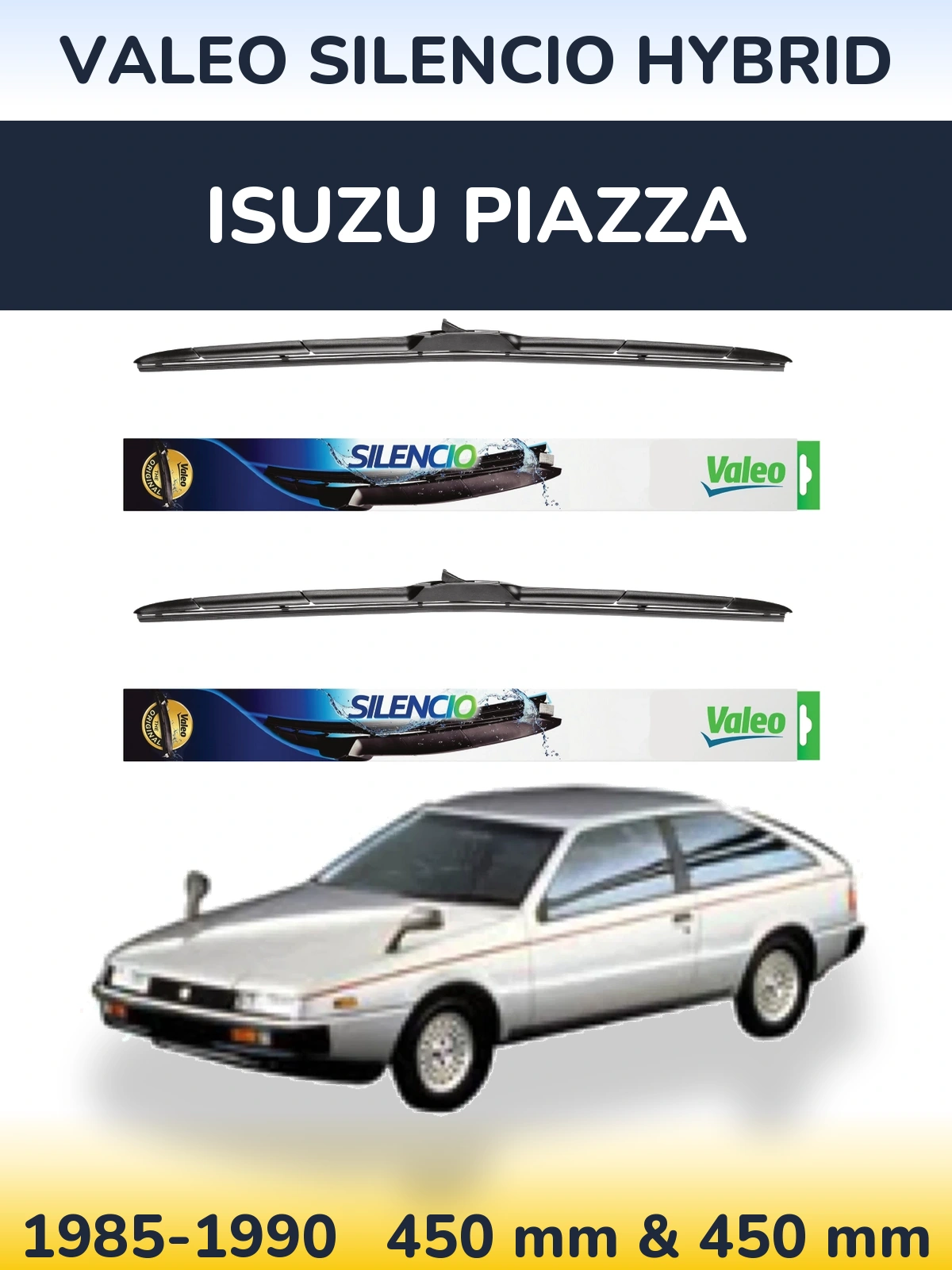 Front wiper blade set Valeo Silencio Hybrid 450 & 450 mm for Isuzu Piazza 1985-1990