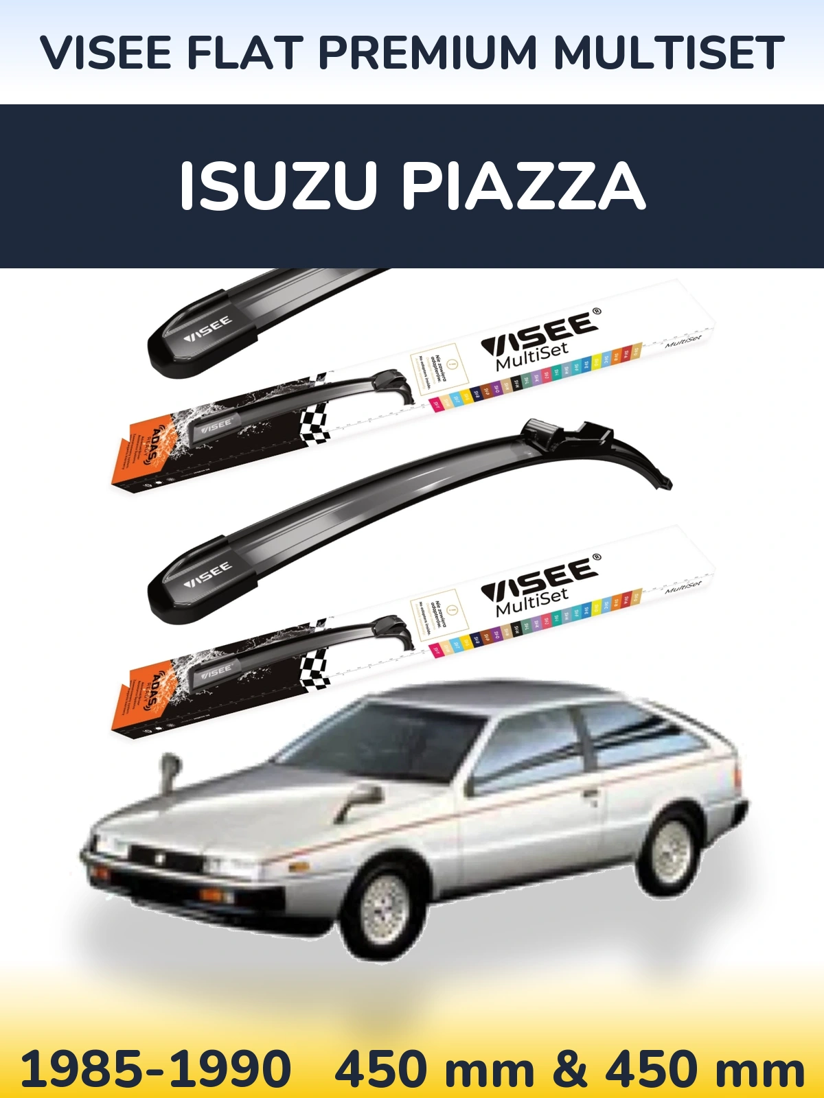 Front wiper blade set VISEE FLAT PREMIUM MultiSet 450 & 450 mm for Isuzu Piazza 1985-1990