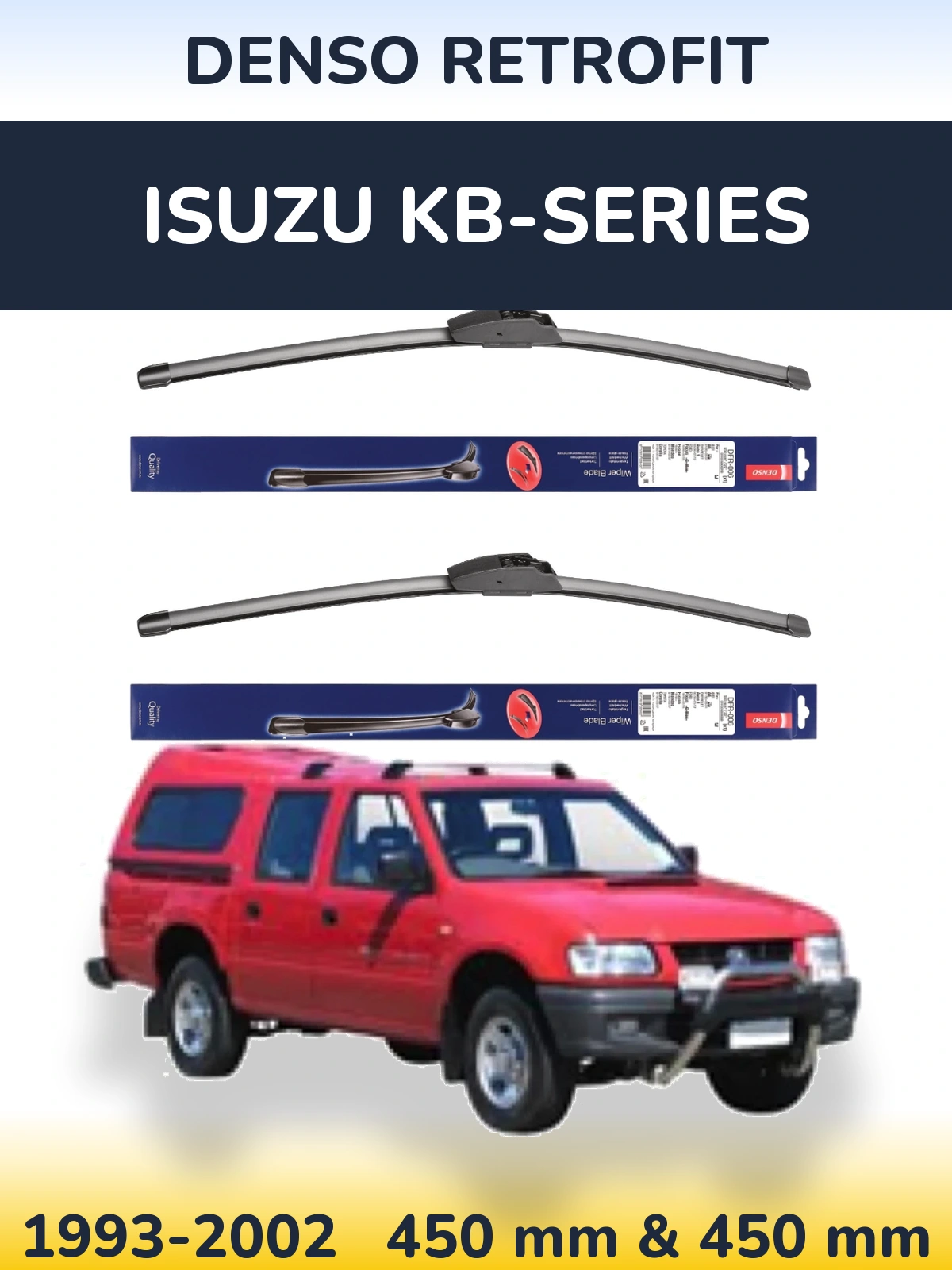Front wiper blade set Denso Retrofit 450 & 450 mm for Isuzu KB-Series 1993-2002