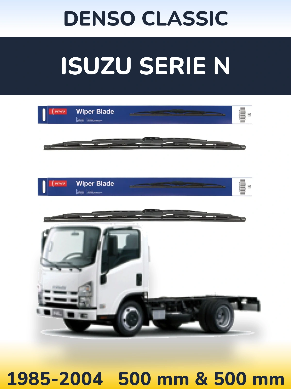 Front wiper blade set Denso Classic 500 & 500 mm for Isuzu Serie N 1985-2004