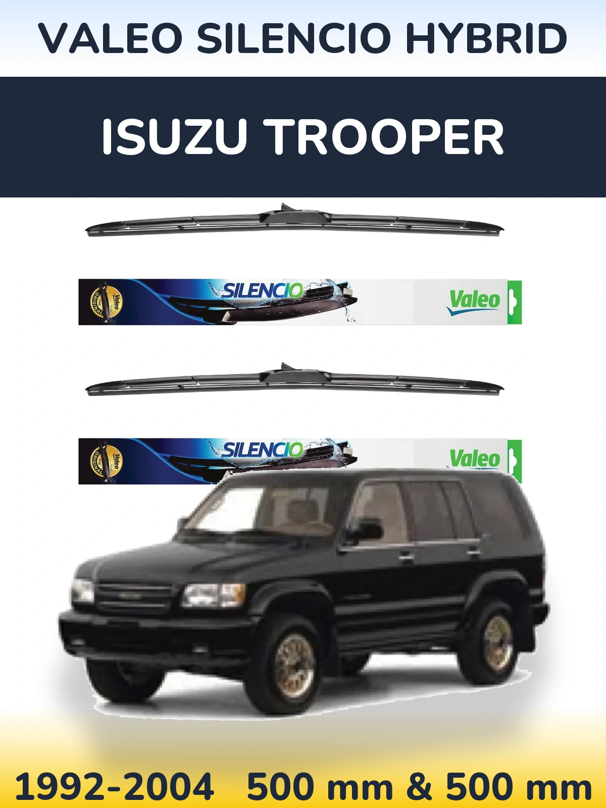 Front wiper blade set Valeo Silencio Hybrid 500 & 500 mm for Isuzu Trooper 1992-2004