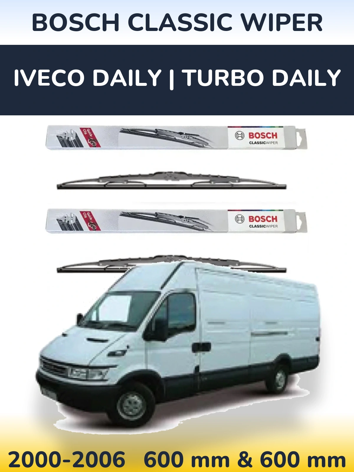 Комплект передних дворников BOSCH Classic Wiper 600 & 600 мм для Iveco Daily | Turbo Daily 2000-2006