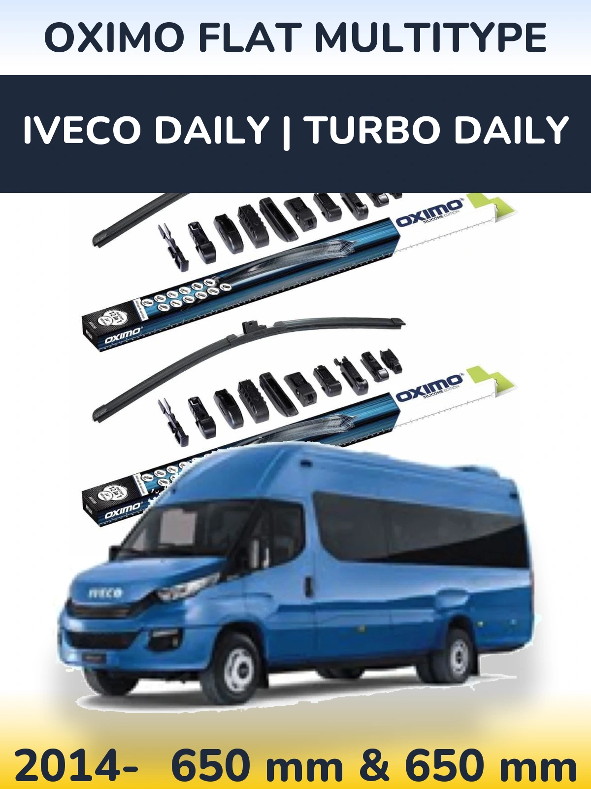 Front wiper blade set Oximo Flat MultiTipse 650 & 650 mm for Iveco Daily | Turbo Daily 2014-2026