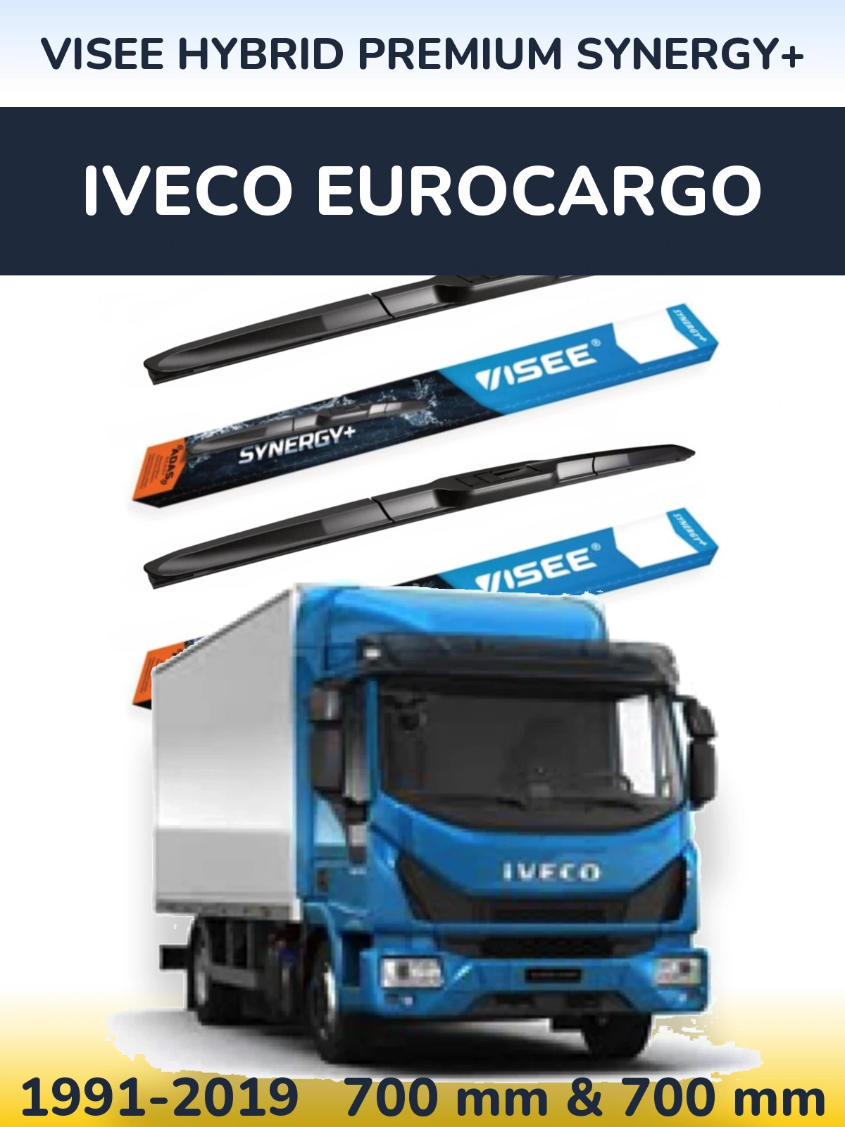 Front wiper blade set VISEE HYBRID PREMIUM SYNERGY+ 700 & 700 mm for Iveco EuroCargo 1991-2019