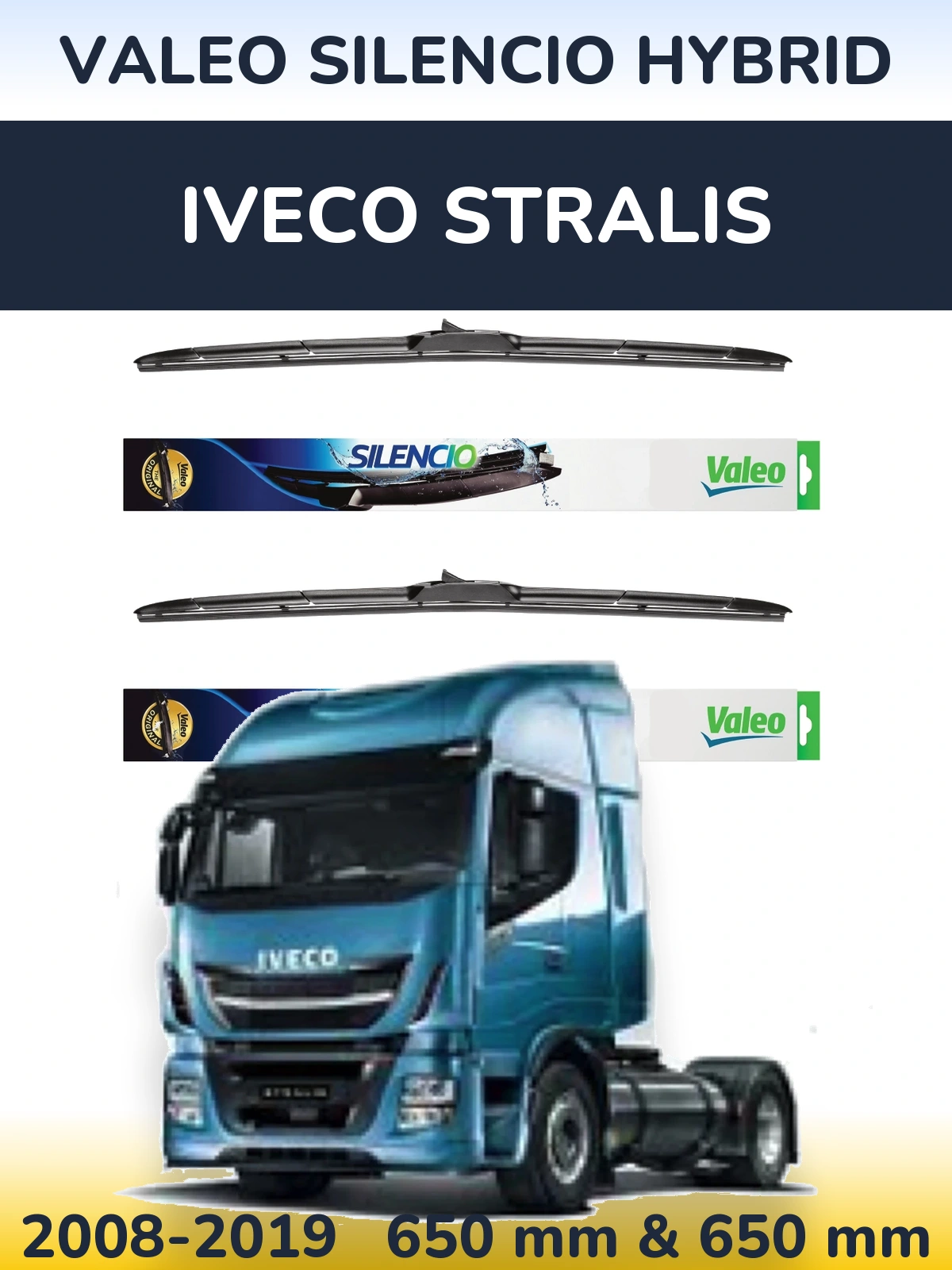 Комплект передних дворников Valeo Silencio Hybrid 650 & 650 мм для Iveco Stralis 2008-2019
