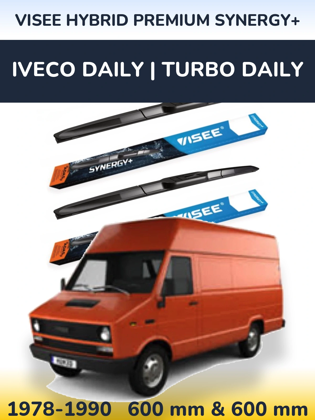 Front wiper blade set VISEE HYBRID PREMIUM SYNERGY+ 600 & 600 mm for Iveco Daily | Turbo Daily 1978-1990