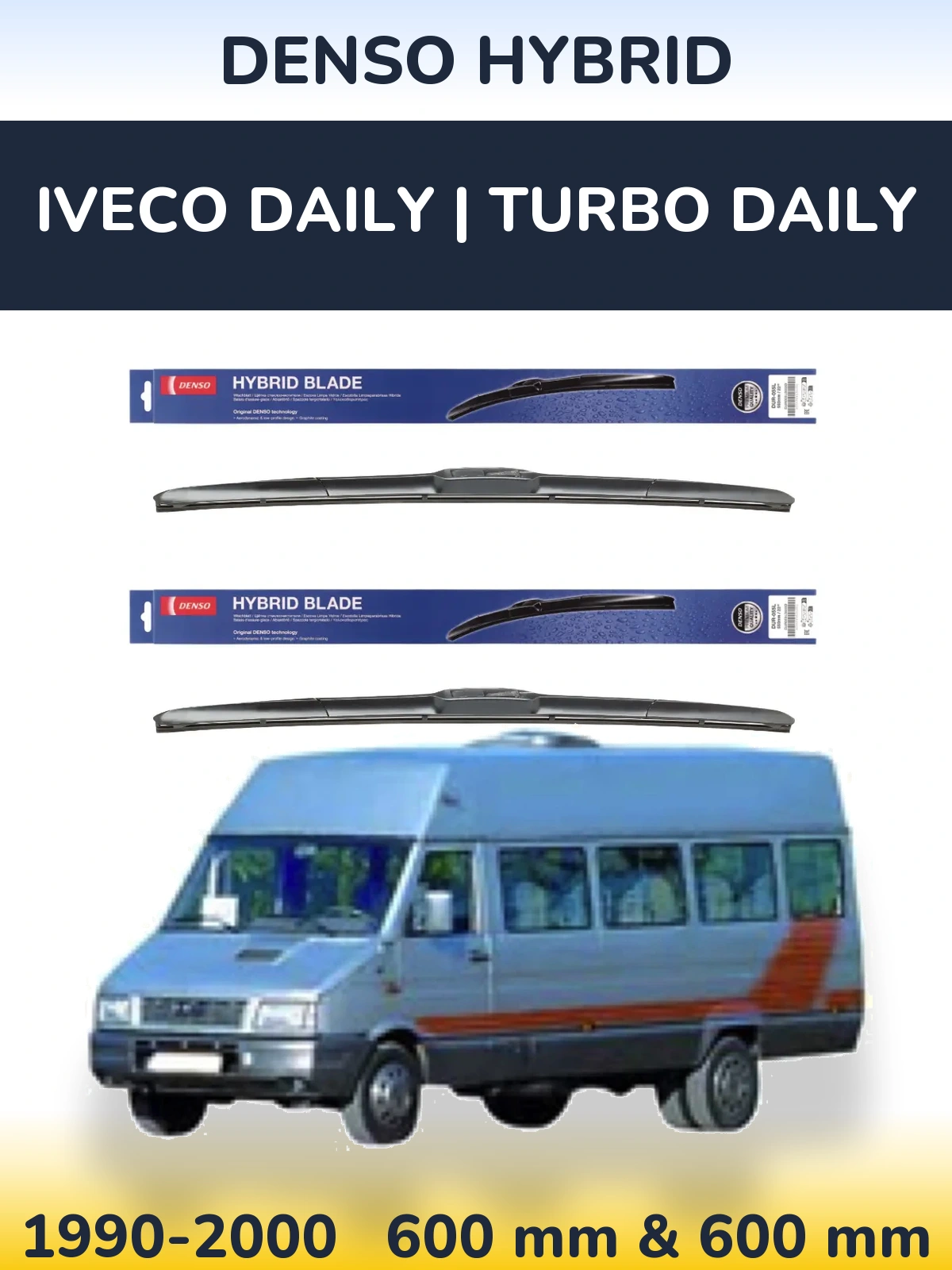 Front wiper blade set Denso Hybrid 600 & 600 mm for Iveco Daily | Turbo Daily 1990-2000
