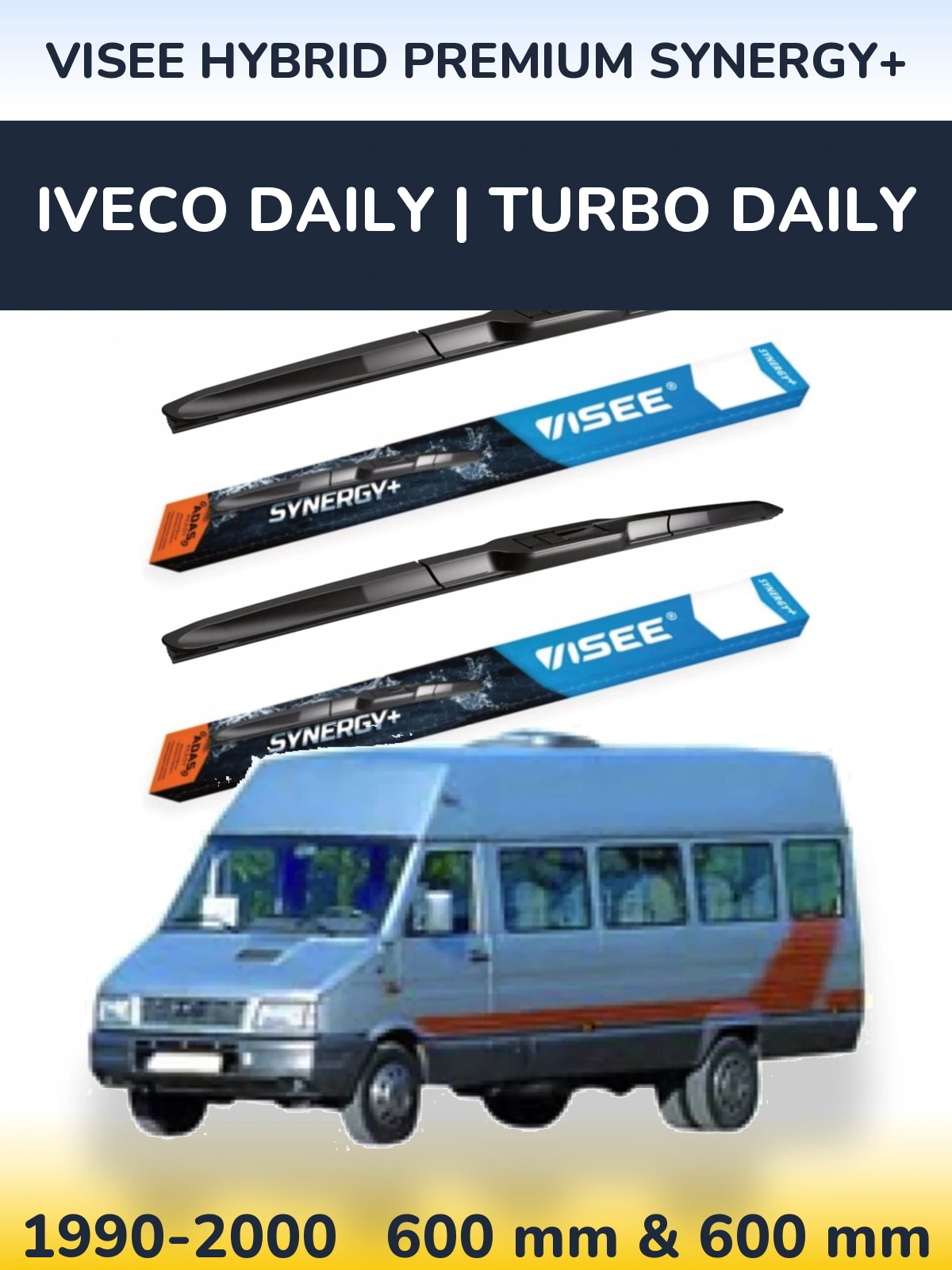 Front wiper blade set VISEE HYBRID PREMIUM SYNERGY+ 600 & 600 mm for Iveco Daily | Turbo Daily 1990-2000