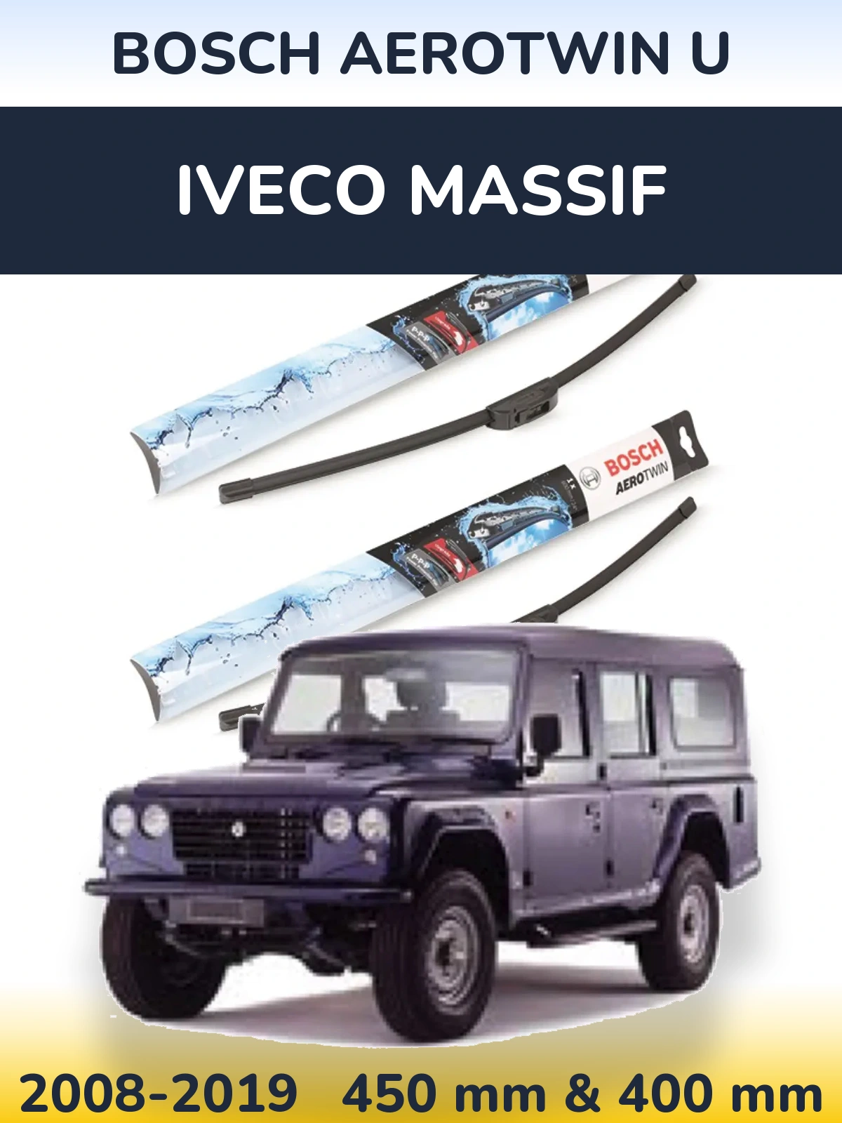 Front wiper blade set BOSCH AeroTwin U 450 & 400 mm for Iveco Massif 2008-2019
