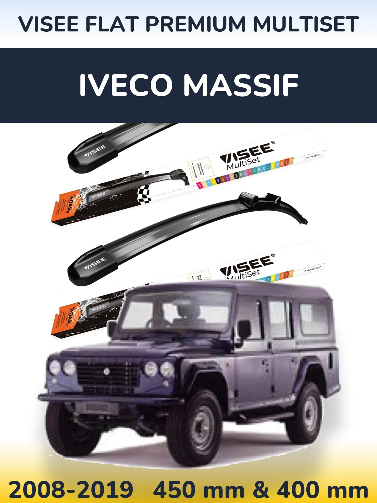 Front wiper blade set VISEE FLAT PREMIUM MultiSet 450 & 400 mm for Iveco Massif 2008-2019