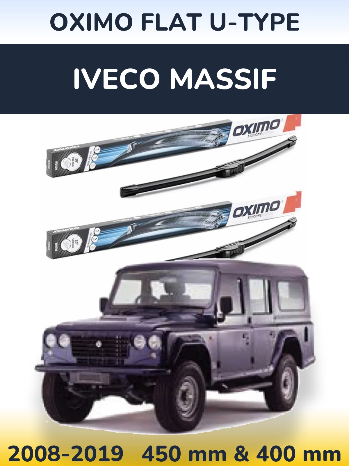 Front wiper blade set Oximo Flat U-type 450 & 400 mm for Iveco Massif 2008-2019