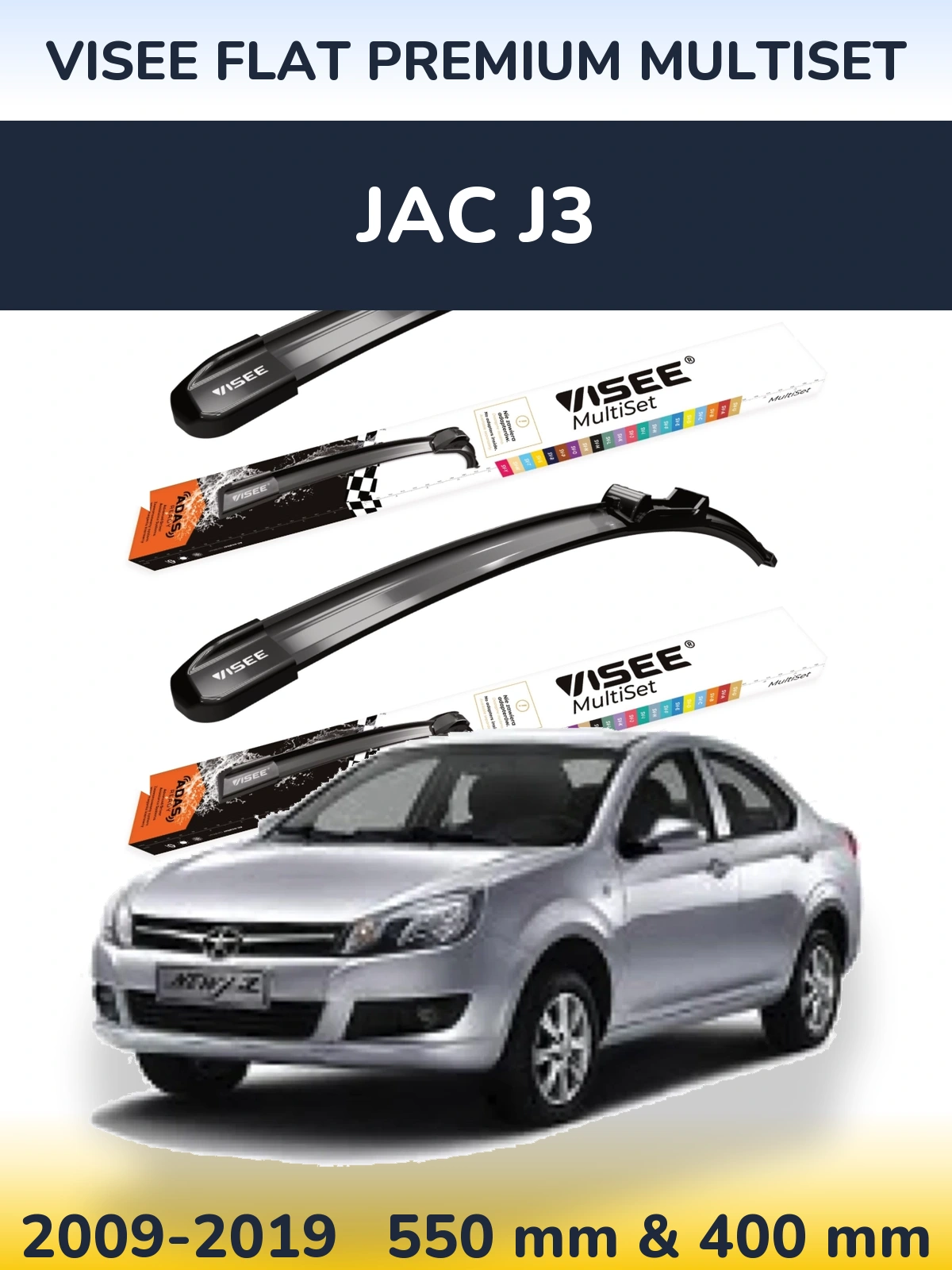 Front wiper blade set VISEE FLAT PREMIUM MultiSet 550 & 400 mm for JAC J3 2009-2019
