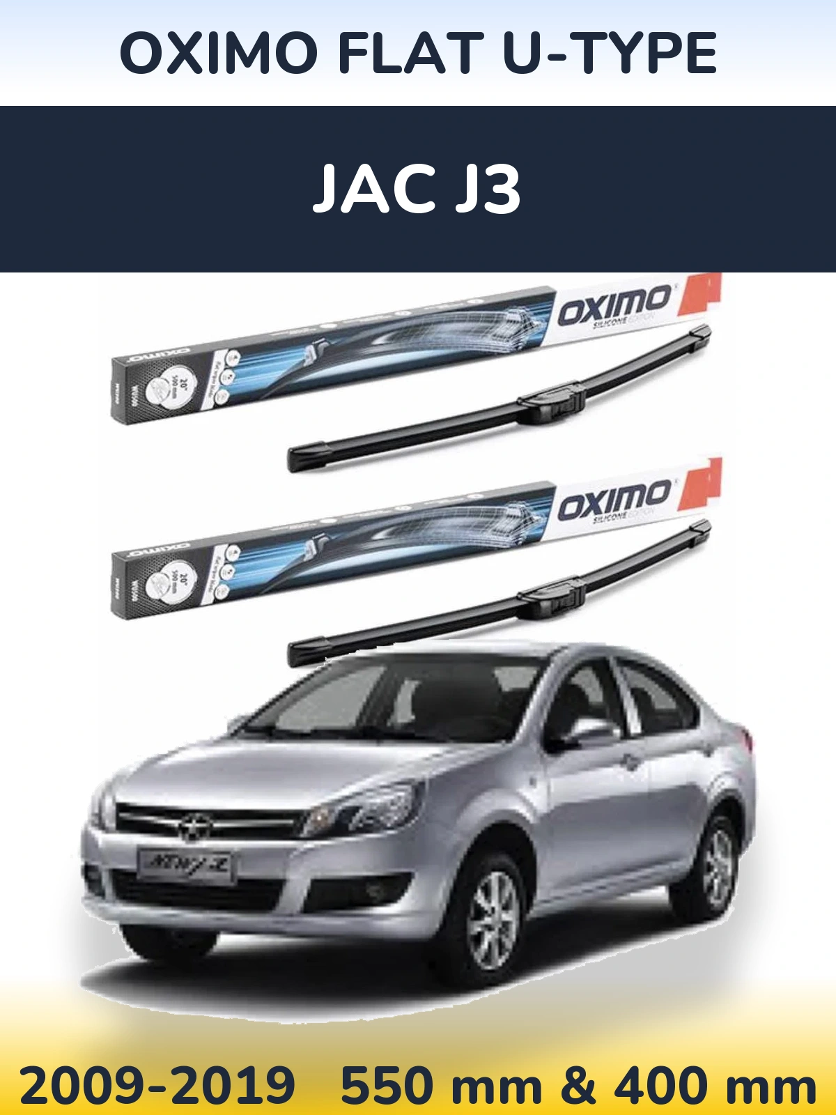 Front wiper blade set Oximo Flat U-type 550 & 400 mm for JAC J3 2009-2019
