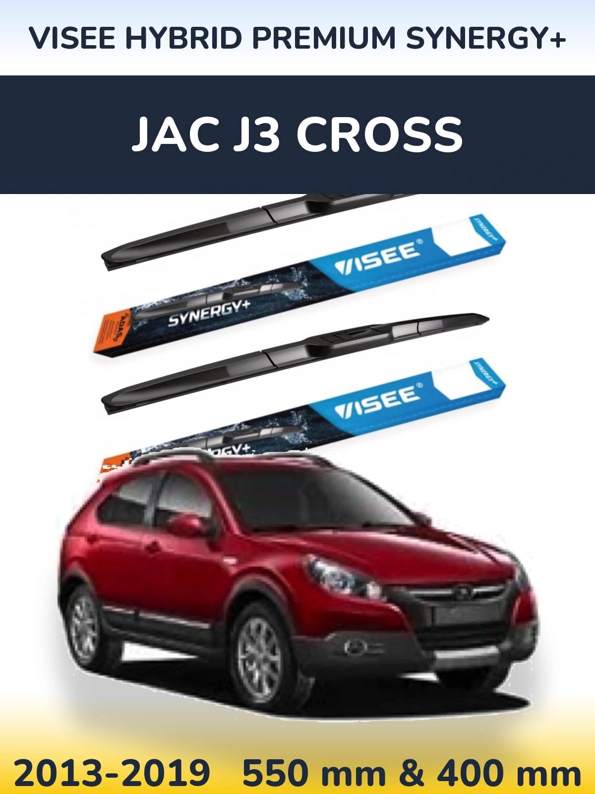 Front wiper blade set VISEE HYBRID PREMIUM SYNERGY+ 550 & 400 mm for JAC J3 Cross 2013-2019