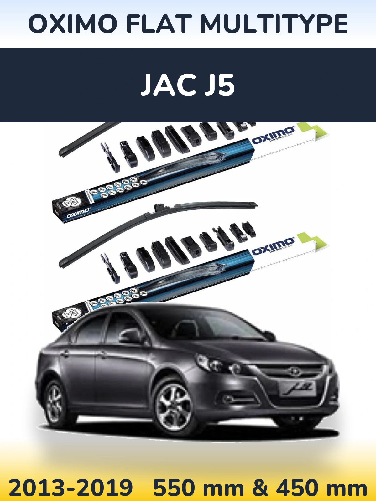 Front wiper blade set Oximo Flat MultiTipse 550 & 450 mm for JAC J5 2013-2019