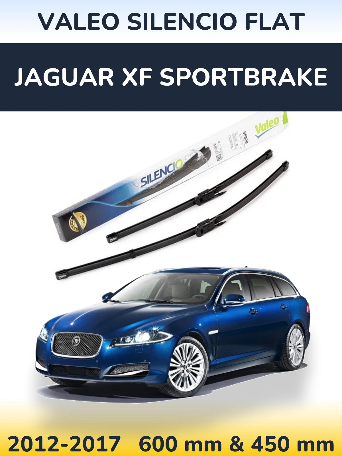 Front wiper blade set Valeo Silencio Flat 600 & 450 mm for Jaguar XF Sportbrake 2012-2017
