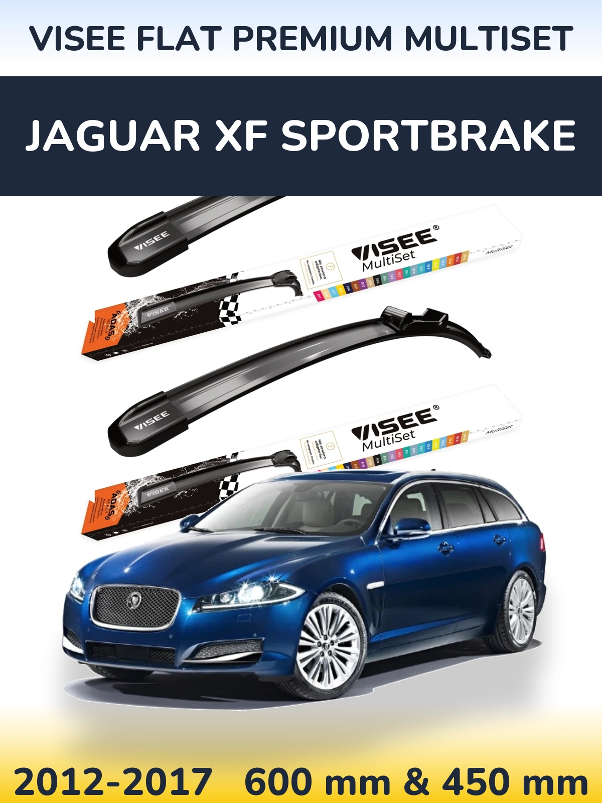 Front wiper blade set VISEE FLAT PREMIUM MultiSet 600 & 450 mm for Jaguar XF Sportbrake 2012-2017