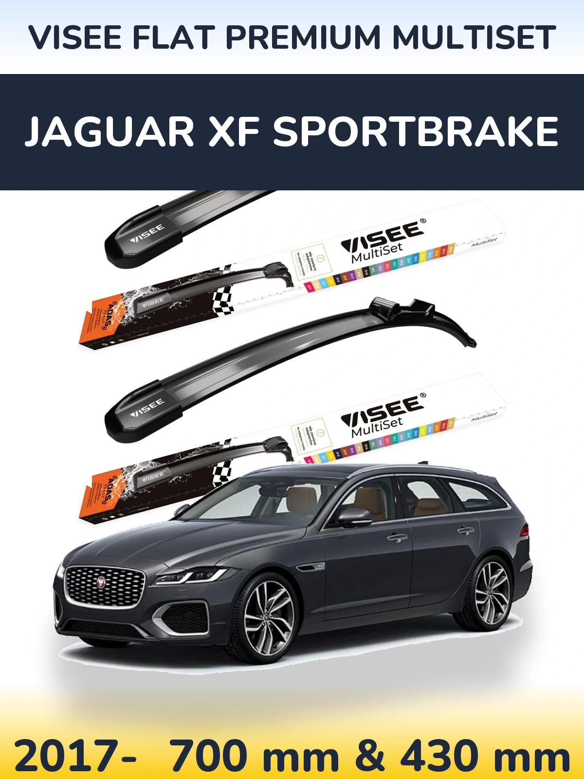 Комплект передніх щіток VISEE FLAT PREMIUM MultiSet 700 & 430 мм для Jaguar XF Sportbrake 2017-2026