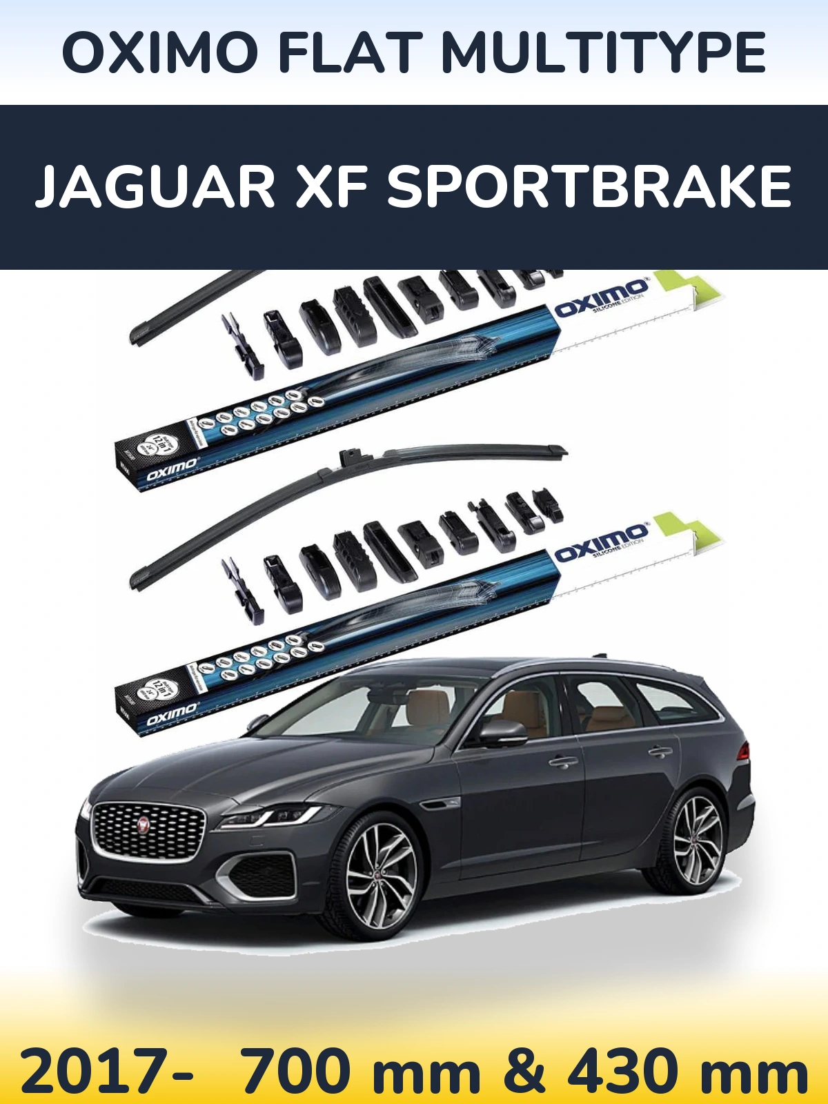 Front wiper blade set Oximo Flat MultiTipse 700 & 430 mm for Jaguar XF Sportbrake 2017-2026